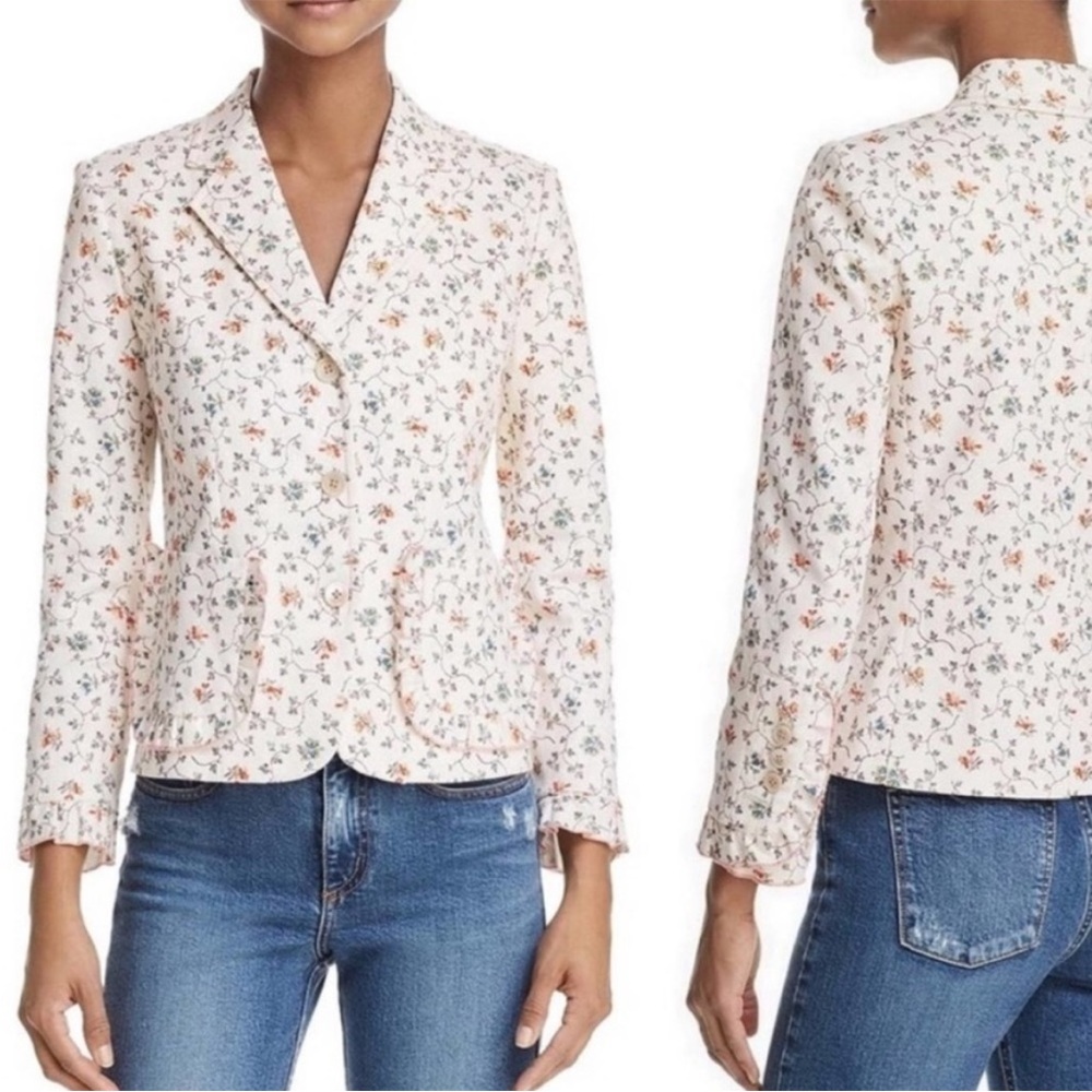REBECCA Taylor Vine Twill Floral Print Blazer Jacket in Ivory